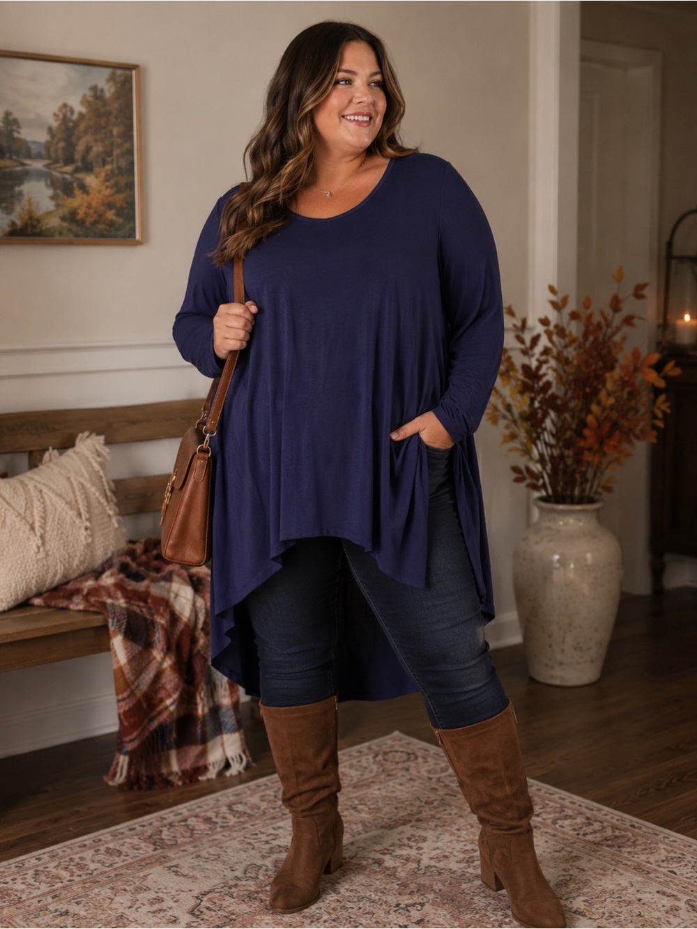 168.) Cupio / Long Sleeve / Navy / High-Lo Top